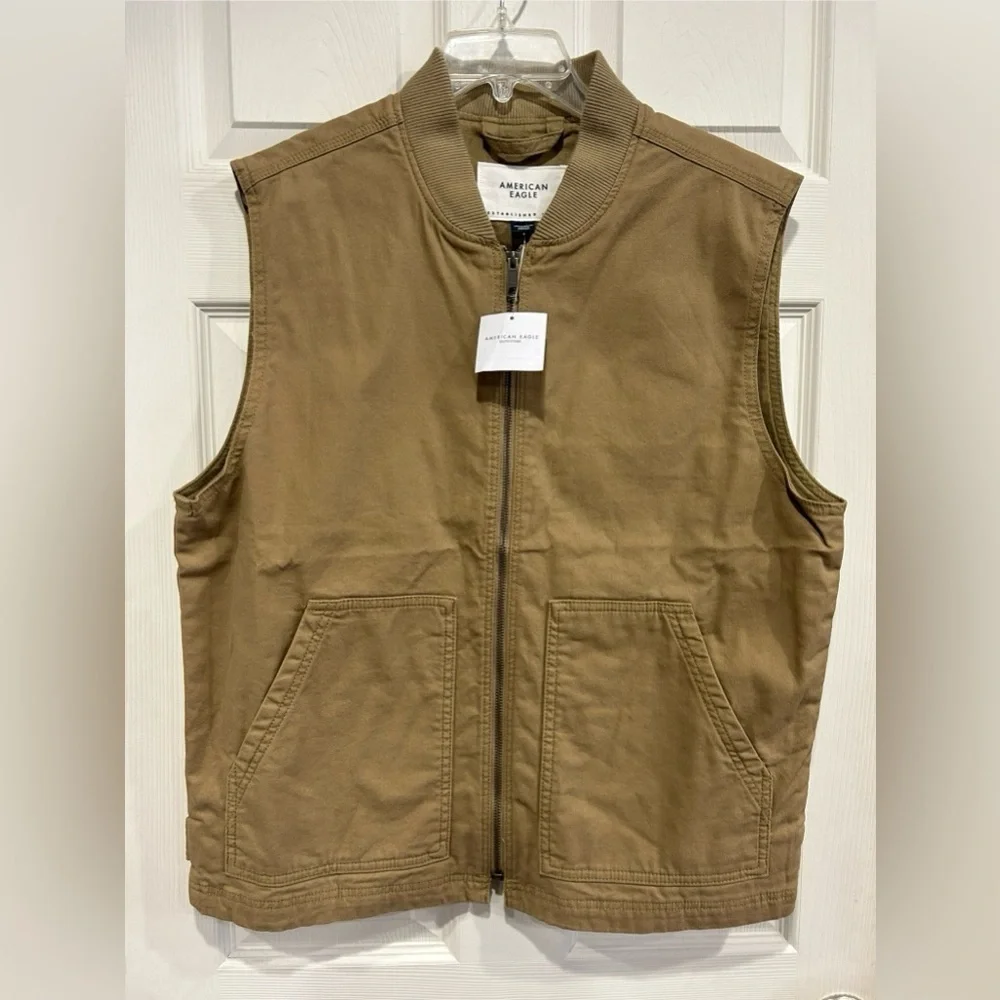 American Eagle AE Men’s Large Workwear Vest Tan Cotton Canvas Rancher Lined NWT